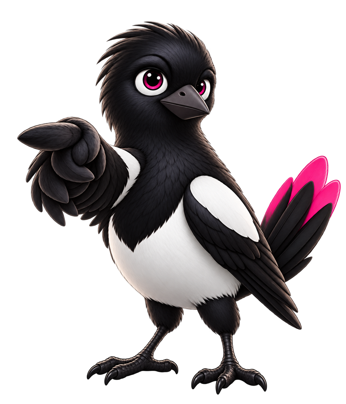 MoreMagpie's magpie looking at you and pointing forward